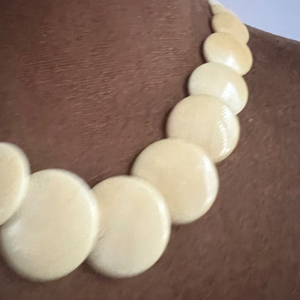 Vintage Cream Disc Bead Statement Necklace 18 Inch Coastal